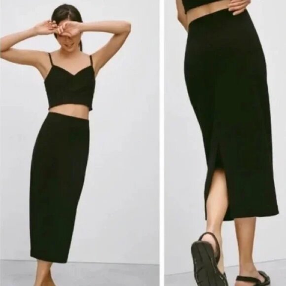 NWOT ARITZIA BABATON | Johan Italian Stretch Wool - Blend Black Midi Skirt - Picture 4 of 17